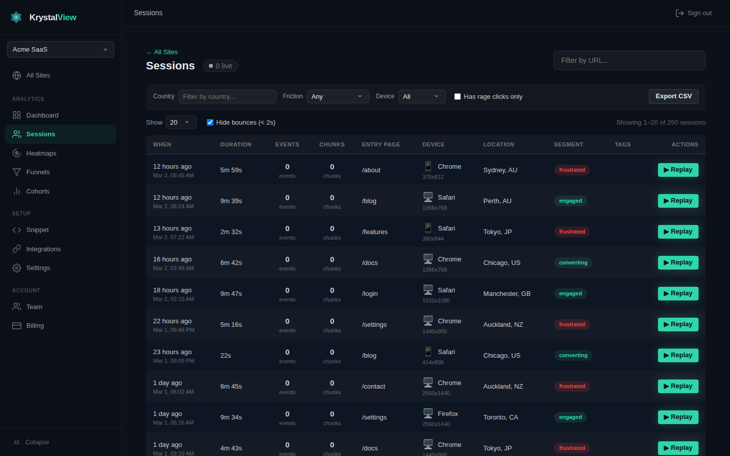 Session replay interface